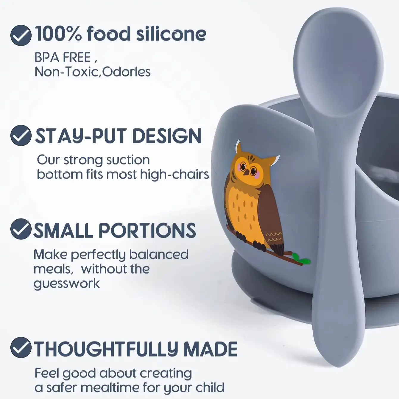 Spill Proof Baby Silicone Feeding Bowl with Spoon
