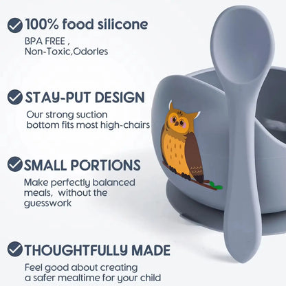 Spill Proof Baby Silicone Feeding Bowl with Spoon