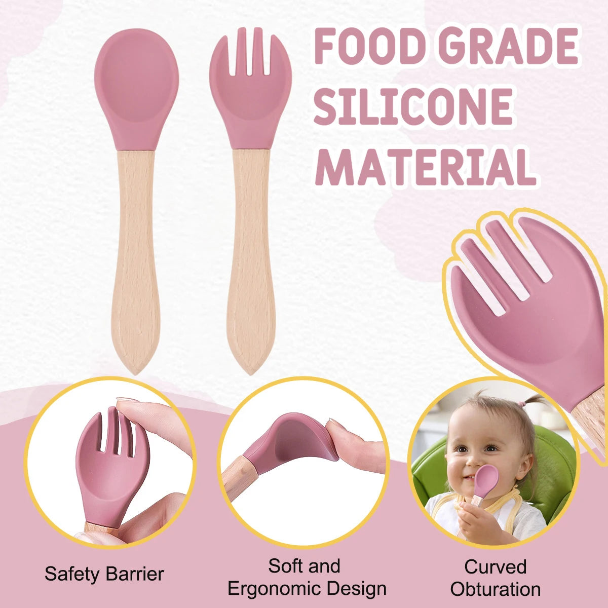 Silicone Baby Bowl Spoon Fork Set with Bib Feeding Essentials