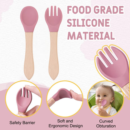 Silicone Baby Bowl Spoon Fork Set with Bib Feeding Essentials