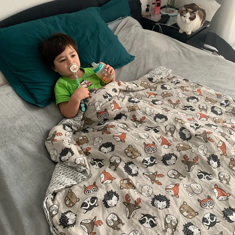Double Layer Cotton Muslin Swaddle Baby Blanket Set