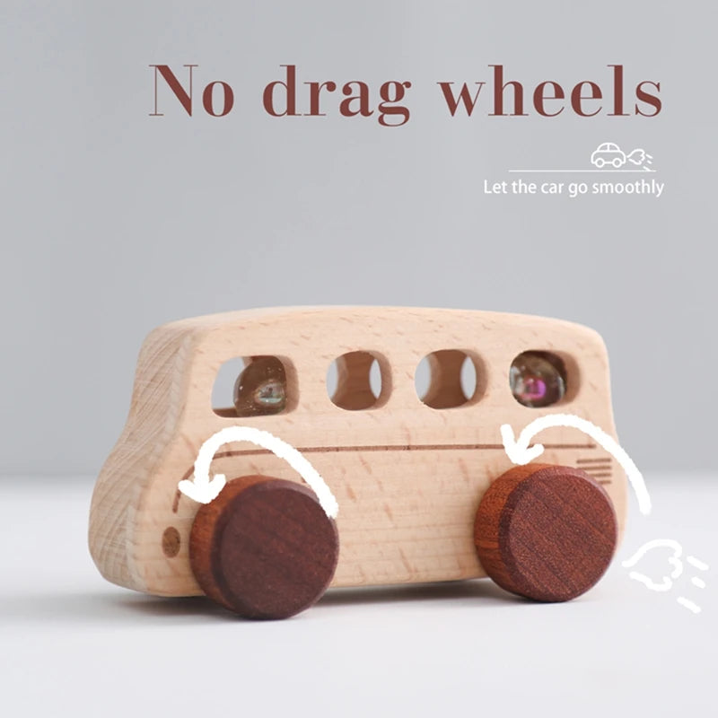 Wooden Cartoon Car Bus Montessori Push Toys Baby Gift