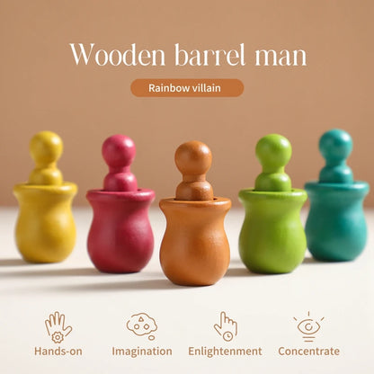 Montessori Wooden Barrel Doll Toys Color Matching Game