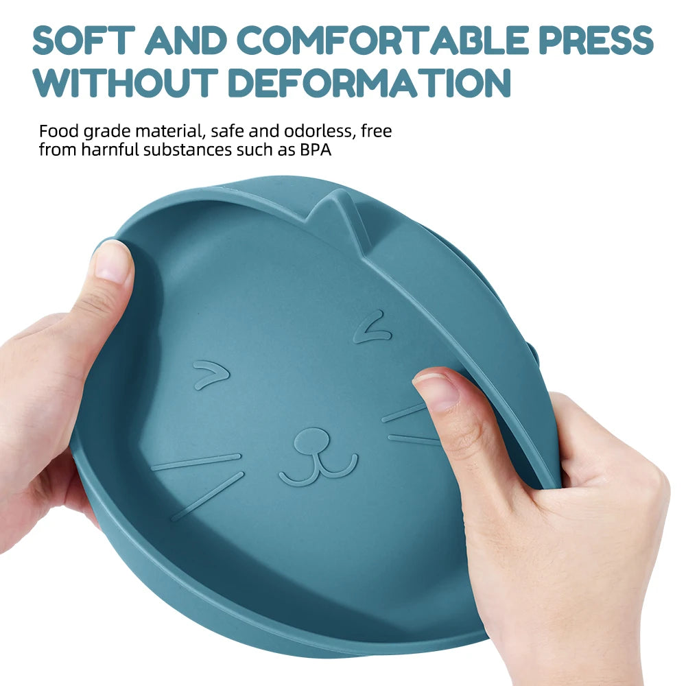 Baby Feeding Set Silicone Plate Spoon Fork Training Tableware