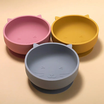 Baby Suction Bowl Cartoon Cat Design Training Tableware