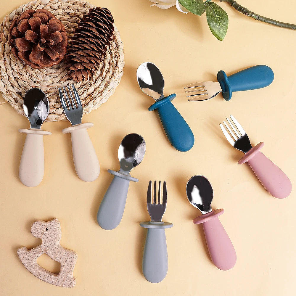Baby Spoon and Fork Set with Silicone Handle
